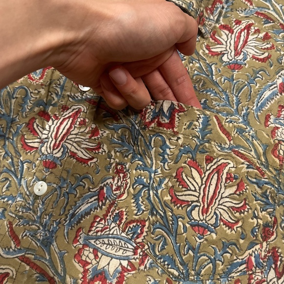 Corridor Handblock Paisley Floral Short Sleeve Button Up Shirt Mens Large - Picture 5 of 9